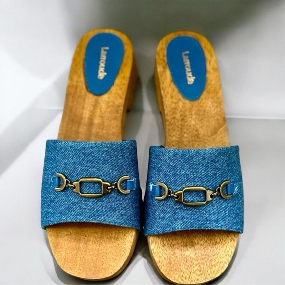 Larroude Zuzi Slip On Studded Embellished Platform Denim Sandals Clogs Size 8 - Picture 3 of 7